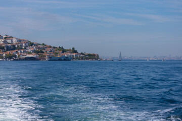 Fototapeta na wymiar silhouette Istanbul city buildings from water Bosphorus or Golden Horn, public places.