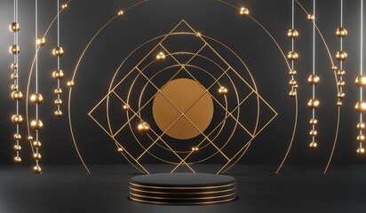 Naklejka premium 3D rendering of blank product background for cream cosmetics Modern black podium background