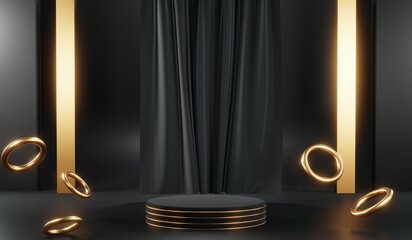 3D rendering of blank product background for cream cosmetics Modern black podium background