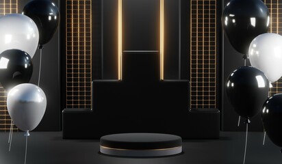 3D rendering of blank product background for cream cosmetics Modern black podium background