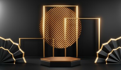 3D rendering of blank product background for cream cosmetics Modern black podium background