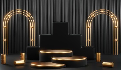 3D rendering of blank product background for cream cosmetics Modern black podium background