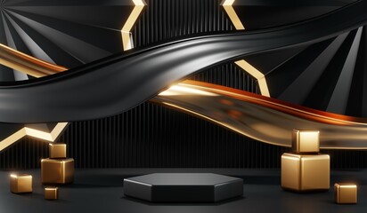 Fototapeta premium 3D rendering of blank product background for cream cosmetics Modern black podium background