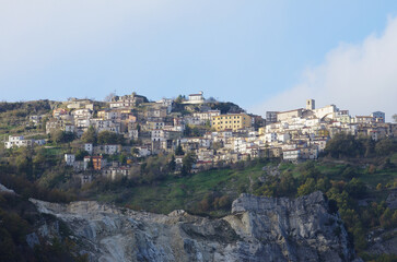 Fototapeta na wymiar The village of Civitaluparella perched on a ridge of rock is located in the province of Chieti in Abruzzo