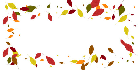 Leaves. Yellow, red, green, orange, brown colors. Scattered autumn leaves. Unusual abstract texture. Vector eps 10.