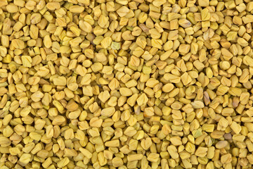 Fenugreek seeds, spices close-up as a background flat lay. Indian and Arabic spices for cooking. Medicinal herbs and condiment.