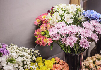 Fresh flowers for a bouquet in a flower shop