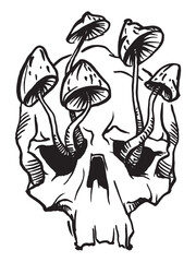 Skull, mushrooms, Memento Mori, Skull Design, Aesthetic tattoo