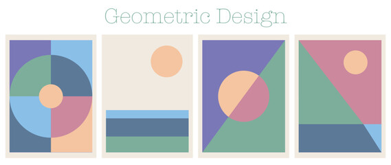 Vector geometric posters. Set of minimal posters. Vector template with elements of primitive form and loop style. Suitable for posters, wall decor, screensavers and covers for books or notebooks.