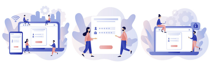 Account login and password. Cyber security, Data protection, online registration, confidentiality concept. Modern flat cartoon style. Vector illustration on white background