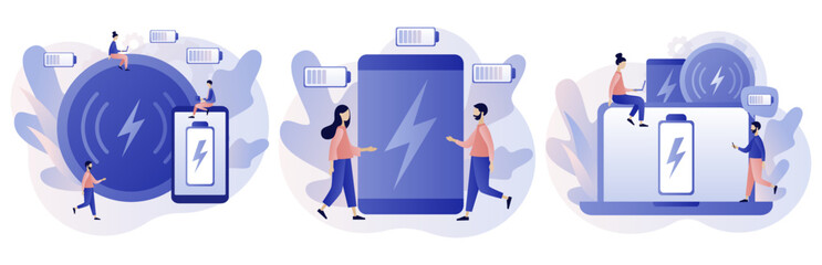 Powerbank concept. Portable charge. Smartphone wired charging. Device, smart digital technologies and accessories. Modern flat cartoon style. Vector illustration on white background
