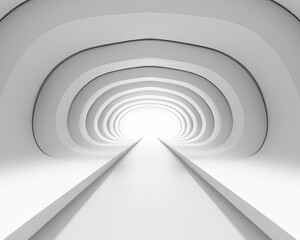 Fototapeta Modern white interior with tunnel space 3d rendering image. White curved corridor. There is light at the destination obraz