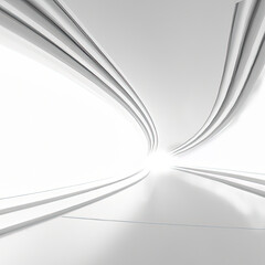 Modern white interior with tunnel space 3d rendering image. White curved corridor. There is light at the destination
