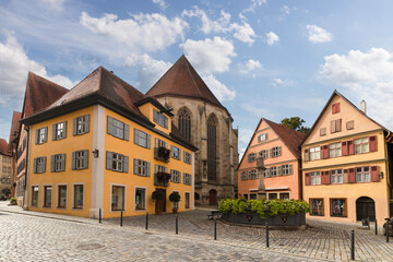 Fototapeta na wymiar View of the old medieval town with colorful houses in the old town of Dinkelsbühl, Bavaria, Germany.
