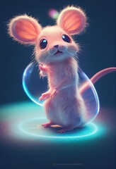 Adorable 3D animation baby mouse with a magical glow and background