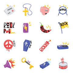 Fototapeta premium Set of Rock Flat Icons