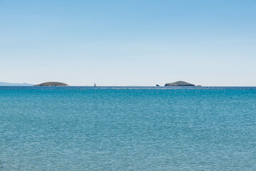 Agios Petros beach in Andros on a beautiful summer day, Cyclades, Greece