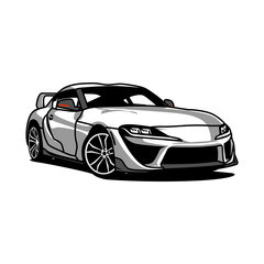 Obraz na płótnie Canvas Cool monochrome japanese sport car vector, best use for tshirt design and car club illustration