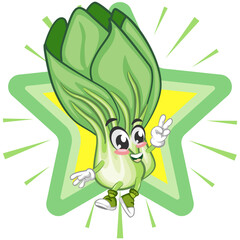 vector illustration of vintage cartoon character of lettuce Bok choy to be a star