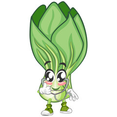 vector illustration of vintage cartoon character of lettuce Bok choy doctor with his stethoscope