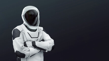 Astronaut stand isolated on dark background with stars. Spaceman in spacesuit. Elements of this...
