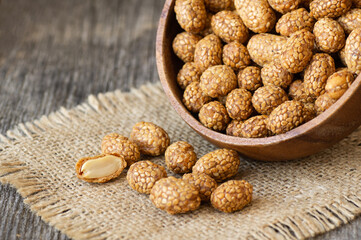 Sesame coated peanuts with honey and molasses, traditional turkish nut