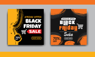 Black Friday sale banner social media post design, Black Friday sale banner set. Social media post or web ads design template