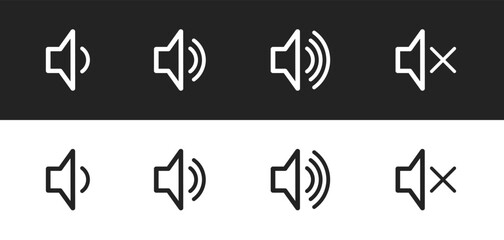 music and sound icon set, music player control icon set, buttons, multimedia symbol, audio interface, speaker icon