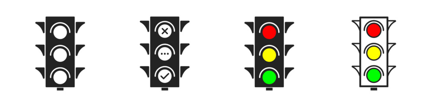 traffic light icon on white background, icons set, vector sign symbol, flat stoplight illustration design, outline vector set, sign forbidden, cross symbol