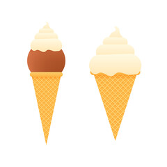 Collection of ice cream cones isolated on white.  stock illustration.
