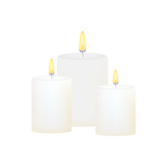 Fototapeta na wymiar Burning candles set. Aromatic decorative round cylindrical candle sticks. stock illustrtaion.