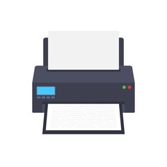 Flat printer icon. printer with paper a4 sheet and printed text document.  stock illustration.