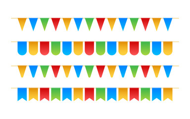 Birthday party invitation banners. Set of flag garlands.  stock illustration.