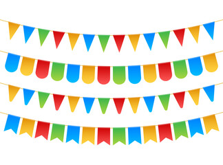 Birthday party invitation banners. Set of flag garlands.  stock illustration.
