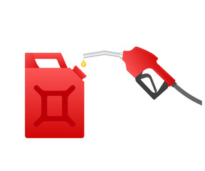 Red canister. Fueling gasoline or diesel  web banner. Filling stations network, petroleum.  stock illustration.