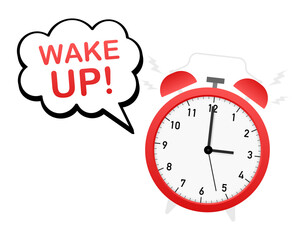 Wake up poster with alarm clock.  stock illustration.