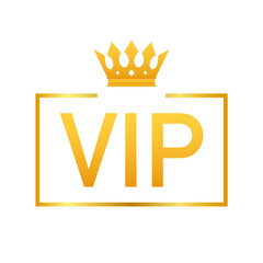 Golden symbol of exclusivity, the label VIP with glitter. Very important person - VIP icon on dark background Sign of exclusivity with bright, Golden glow.  stock illustration. - obrazy, fototapety, plakaty