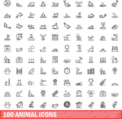 100 animal icons set. Outline illustration of 100 animal icons vector set isolated on white background