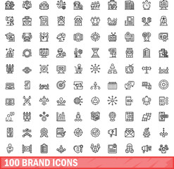 Obraz na płótnie Canvas 100 brand icons set. Outline illustration of 100 brand icons vector set isolated on white background