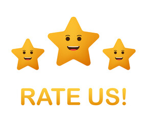 Rating stars. Flat design. User reviews, rating, classification concept.  Illustration. Enjoying the app. Rate us.  illustration.