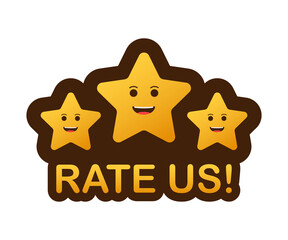 Rating stars. Flat design. User reviews, rating, classification concept.  Illustration. Enjoying the app. Rate us.  illustration.