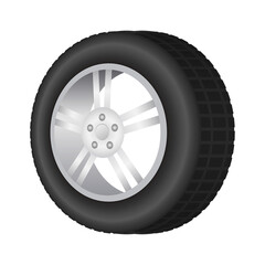 Realistic shining disk car wheel tyre set.  illustration.