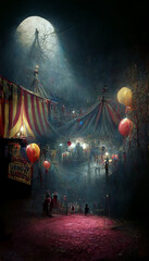 haunted circus theme digital illustration, created with generative ai - obrazy, fototapety, plakaty