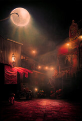 halloween haunted circus crimson red digital illustration, created with generative ai - obrazy, fototapety, plakaty