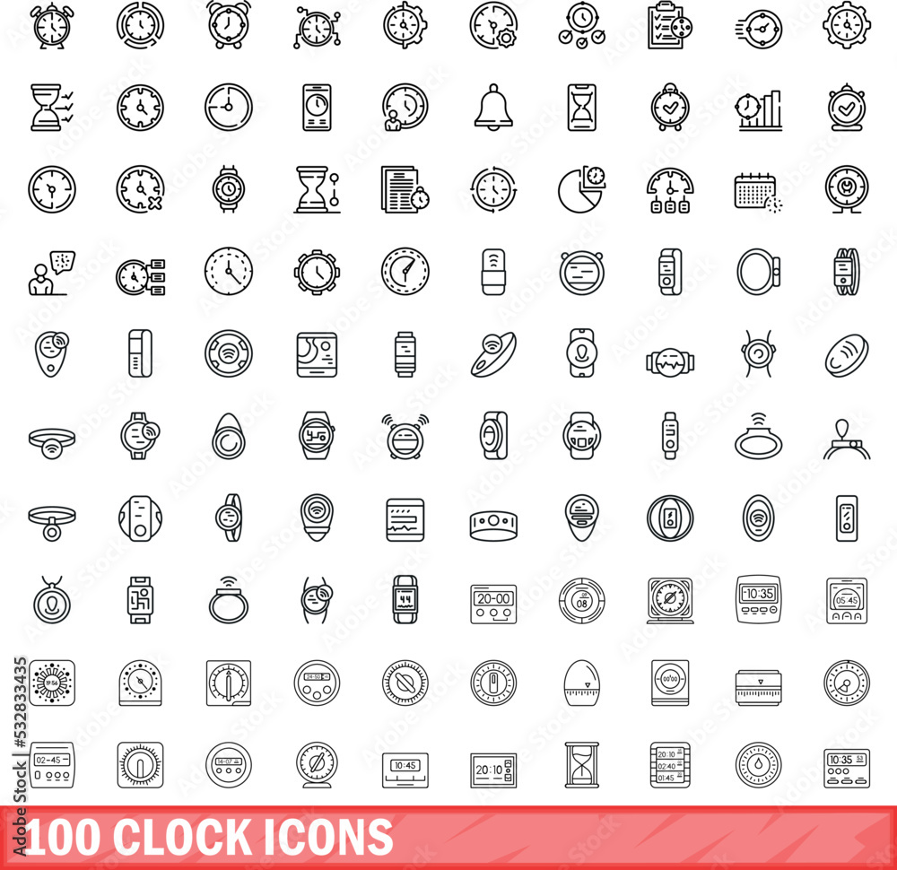 Aufkleber 100 clock icons set. outline illustration of 100 clock icons vector set isolated on white background