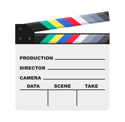 Black closed clapperboard. Black cinema slate board, device used in filmmaking and video production. Realistic  stock illustration.
