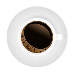 Hot coffee in a white cup and saucer.  stock illustration.