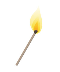 Matchstick burning with flame. Starting fire.
