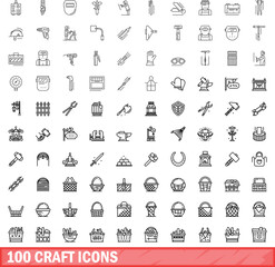 100 craft icons set. Outline illustration of 100 craft icons vector set isolated on white background - obrazy, fototapety, plakaty