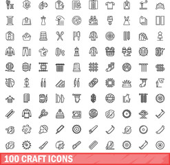 100 craft icons set. Outline illustration of 100 craft icons vector set isolated on white background
